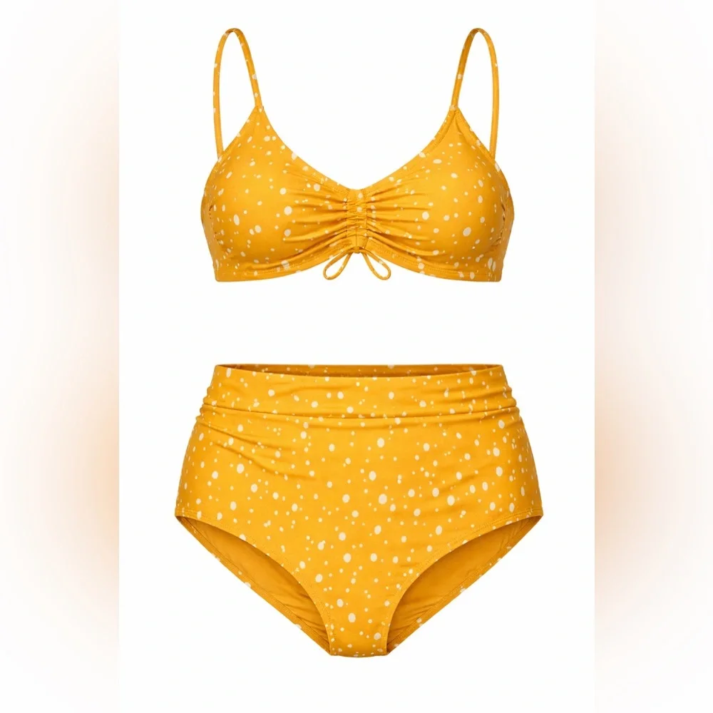 Kona Sol Plus Size Mustard Polka Dot High Waist Bikini Set 16W 18W D/DD